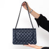 Chanel Navy Jumbo Classic Double Flap Bag In Lambskin Leather