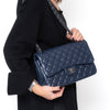 Chanel Navy Jumbo Classic Double Flap Bag In Lambskin Leather