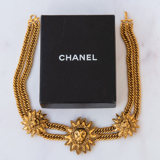 Chanel Vintage Gold Tone 3 Lions Choker Necklace