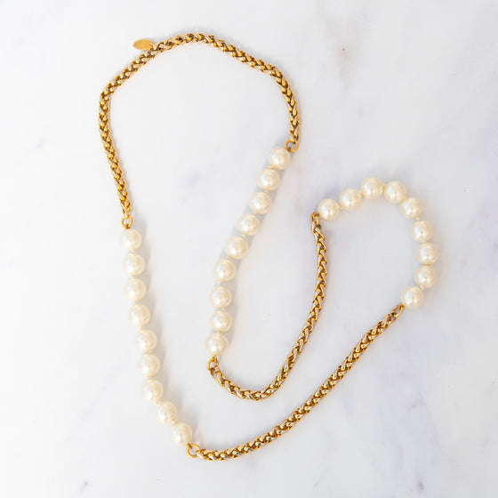 Chanel VIntage Simulated Pearl And Chain Sautoir Long Necklace