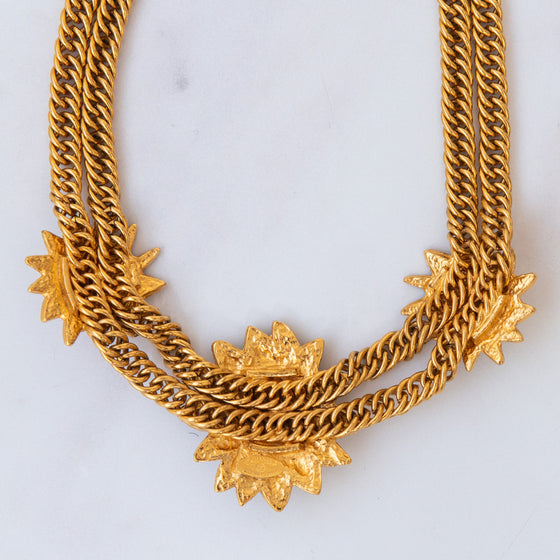 Chanel Vintage Gold Tone 3 Lions Choker Necklace