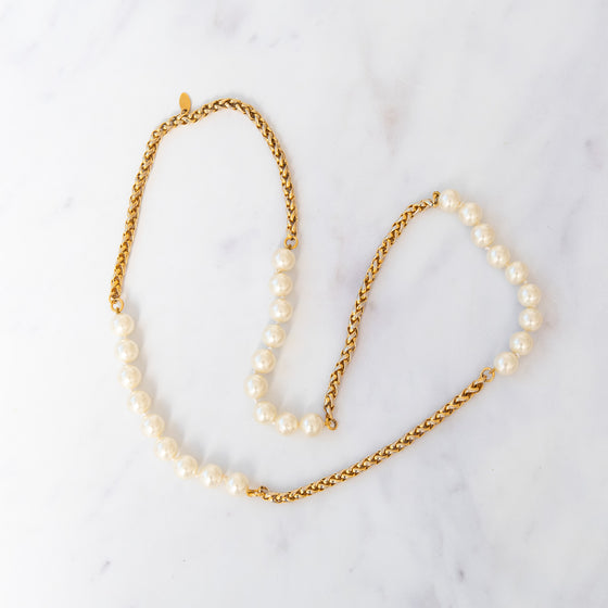 Chanel VIntage Simulated Pearl And Chain Sautoir Long Necklace