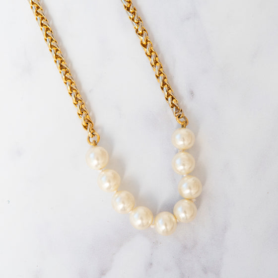 Chanel VIntage Simulated Pearl And Chain Sautoir Long Necklace