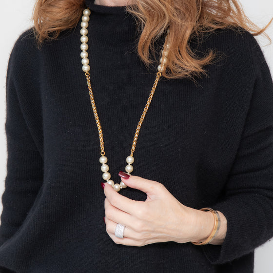 Chanel VIntage Simulated Pearl And Chain Sautoir Long Necklace