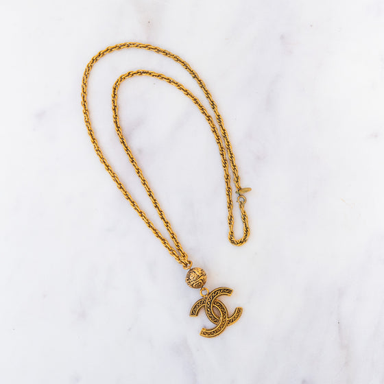 Chanel Vintage Coco Mark Gold Plated Long Necklace