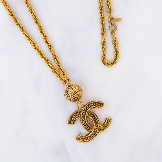 Chanel Vintage Coco Mark Gold Plated Long Necklace