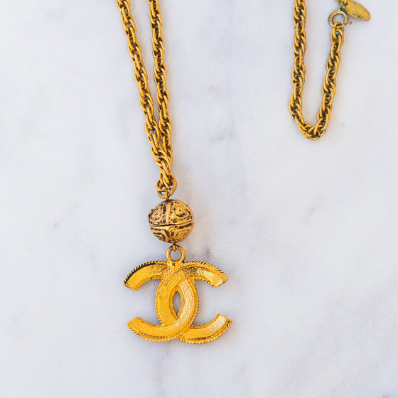 Chanel Vintage Coco Mark Gold Plated Long Necklace