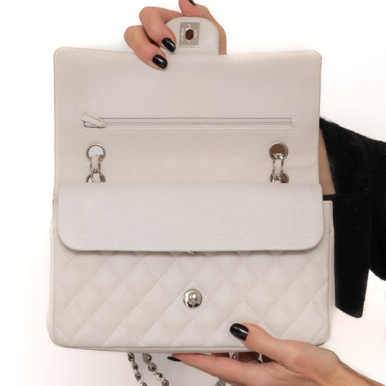 Chanel Off White Medium Classic  Double Flap  Bag In Caviar Leather