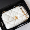 Chanel 19 Medium Large Off White Leather Quilted Flap Bag