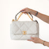 Chanel 19 Medium Large Off White Leather Quilted Flap Bag