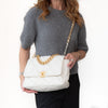Chanel 19 Medium Large Off White Leather Quilted Flap Bag
