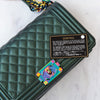 Chanel Metallic Green Leather Rainbow Hardware  Old Medium Boy Bag