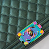 Chanel Metallic Green Leather Rainbow Hardware  Old Medium Boy Bag