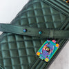 Chanel Metallic Green Leather Rainbow Hardware  Old Medium Boy Bag