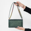 Chanel Metallic Green Leather Rainbow Hardware  Old Medium Boy Bag