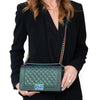 Chanel Metallic Green Leather Rainbow Hardware  Old Medium Boy Bag