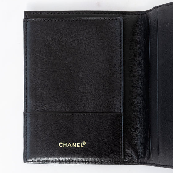 Chanel Black Chocolate Bar Leather Passport Holder