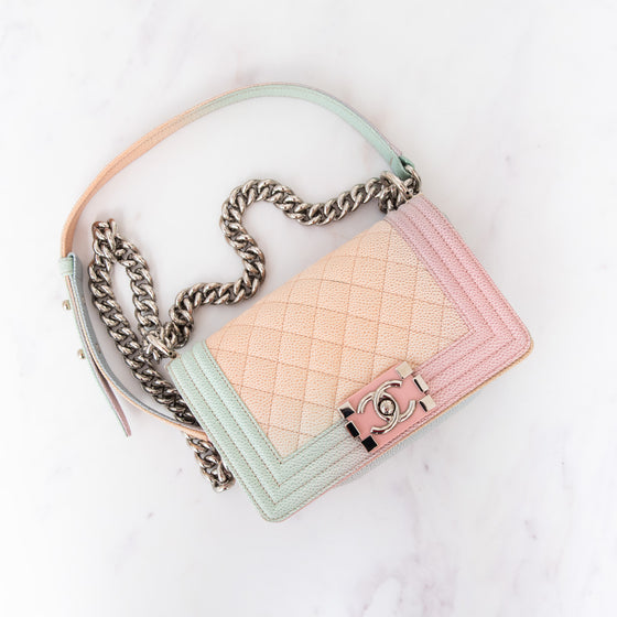 Chanel Rainbow Quilted Caviar Boy Bag Small