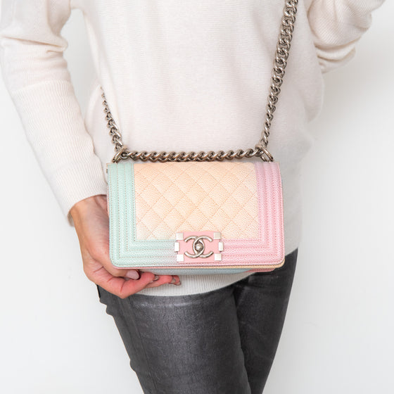 Chanel Rainbow Quilted Caviar Boy Bag Small