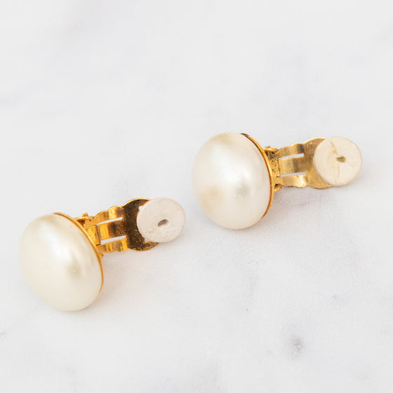 Chanel Vintage Cabochon Simulated Pearl And Crystal Studded Clip On Earrings