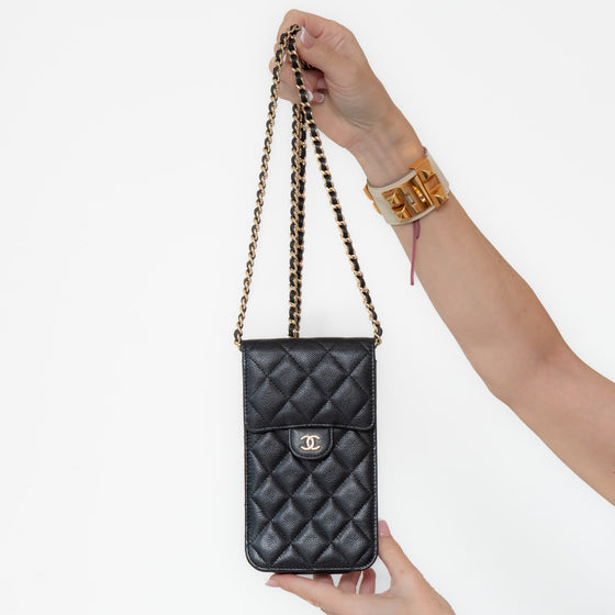 Chanel Black Quilted Caviar Leather Crossbody Phone Holder Bag