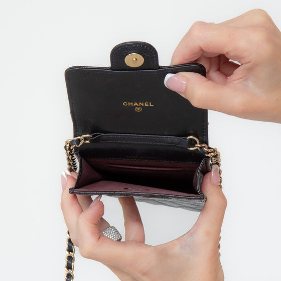 Chanel Black Quilted Caviar Leather Crossbody Phone Holder Bag