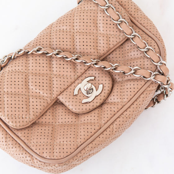 Chanel Blush Mini Square Perforated Leather Flap Bag