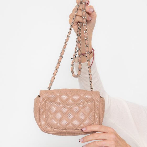 Chanel Blush Mini Square Perforated Leather Flap Bag