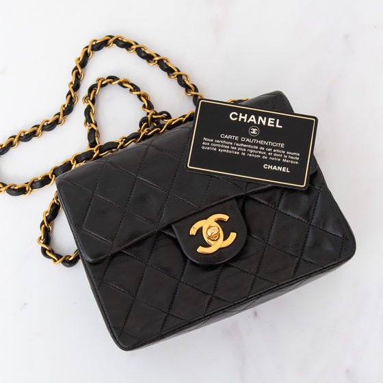 Chanel Vintage Mini Square Black Leather Flap Bag