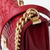 Chanel Medium Red Caviar Leather Boy Bag With Top Handle