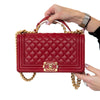 Chanel Medium Red Caviar Leather Boy Bag With Top Handle