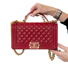  Chanel Medium Red Caviar Leather Boy Bag With Top Handle