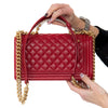 Chanel Medium Red Caviar Leather Boy Bag With Top Handle