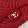 Chanel Red Jumbo Classic Double Flap Bag In  Chevron Caviar Leather