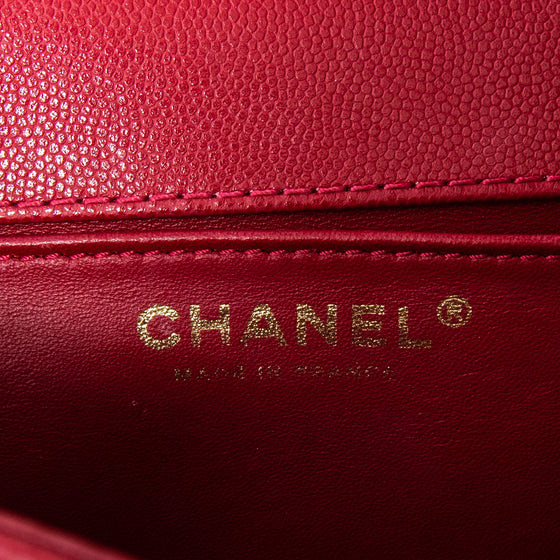 Chanel Medium Red Caviar Leather Boy Bag With Top Handle