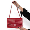 Chanel Red Jumbo Classic Double Flap Bag In  Chevron Caviar Leather