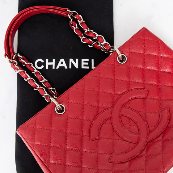 Chanel Red Caviar Leather Grand Shopper Tote Bag