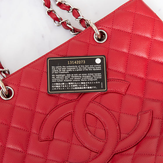 Chanel Red Caviar Leather Grand Shopper Tote Bag