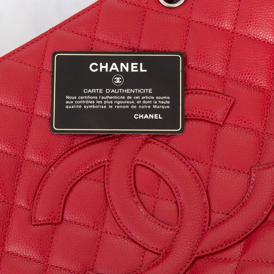 Chanel Red Caviar Leather Grand Shopper Tote Bag