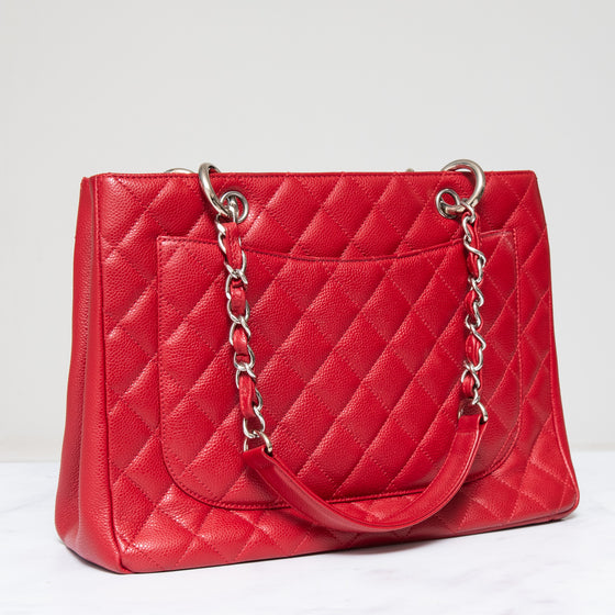 Chanel Red Caviar Leather Grand Shopper Tote Bag