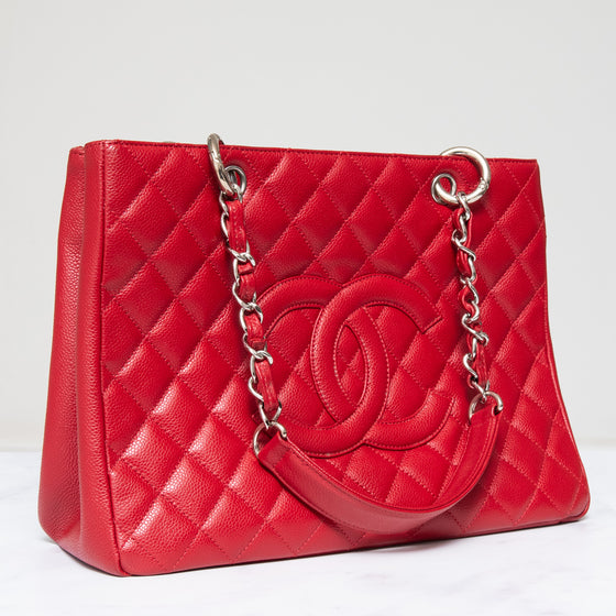 Chanel Red Caviar Leather Grand Shopper Tote Bag