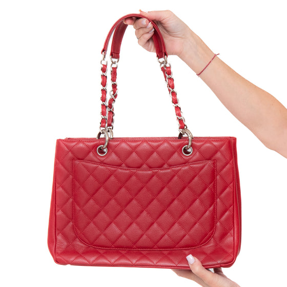 Chanel Red Caviar Leather Grand Shopper Tote Bag