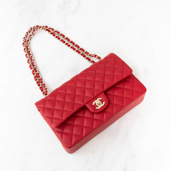 ** UNUSED** Chanel Red Caviar Leather Medium Double Classic Flap Bag