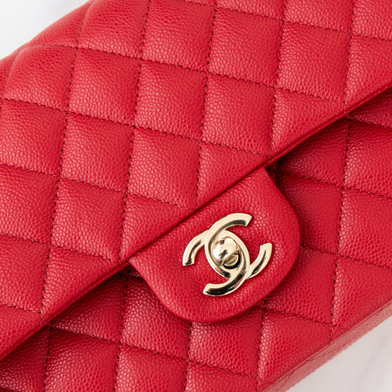 ** UNUSED** Chanel Red Caviar Leather Medium Double Classic Flap Bag