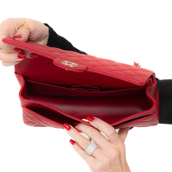 ** UNUSED** Chanel Red Caviar Leather Medium Double Classic Flap Bag