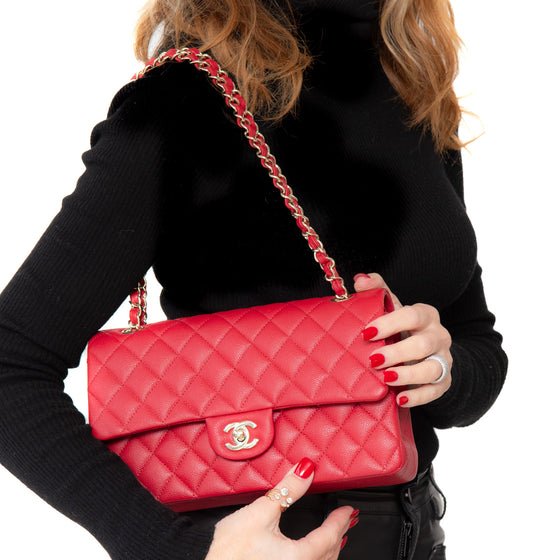 ** UNUSED** Chanel Red Caviar Leather Medium Double Classic Flap Bag