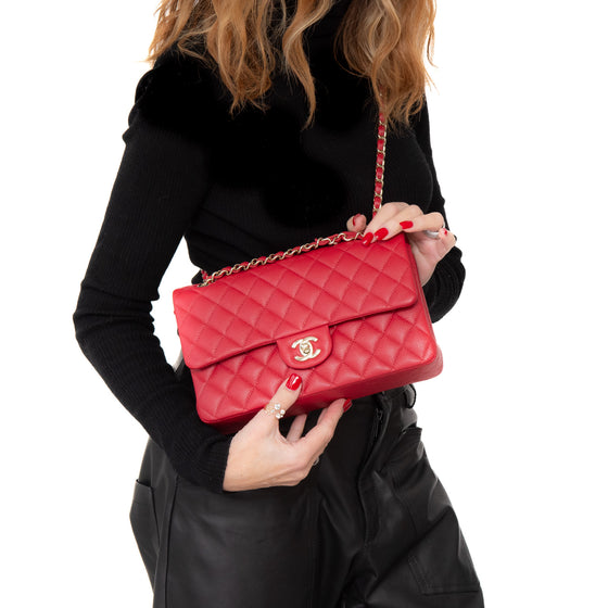 ** UNUSED** Chanel Red Caviar Leather Medium Double Classic Flap Bag