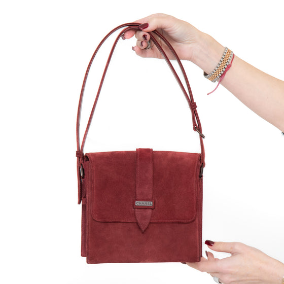 Chanel Burgundy Suede Shoulder Bag