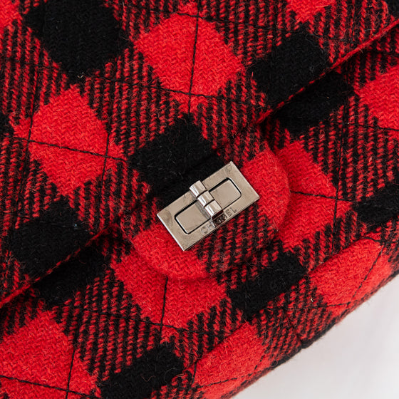 Chanel 2.55 Reissue Double Flap Red And Black Wool Plaid  Bag