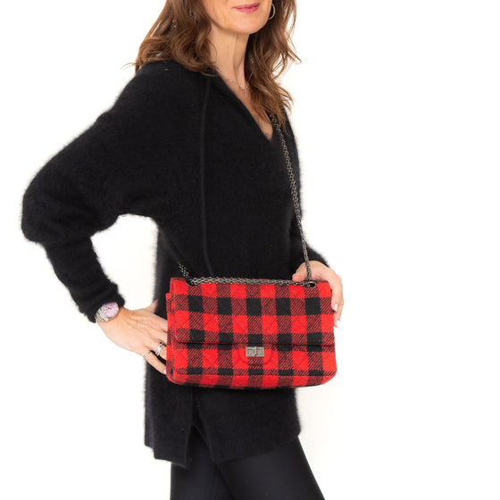 Chanel 2.55 Reissue Double Flap Red And Black Wool Plaid  Bag